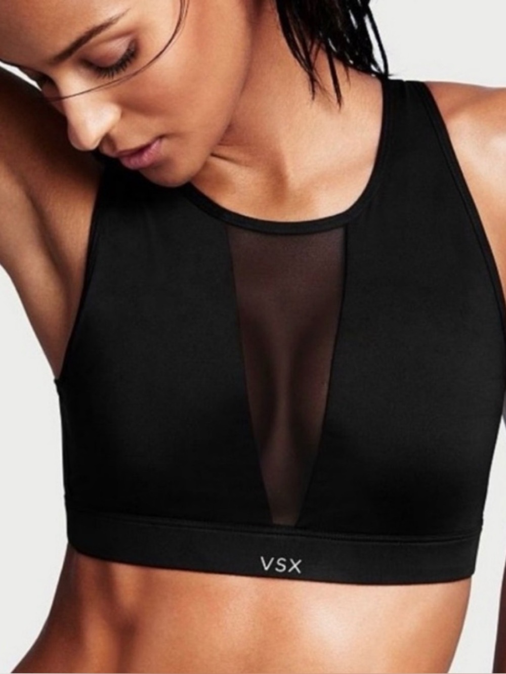 Victoria's Secret Black Mesh Panels Unpadded Sport Bra